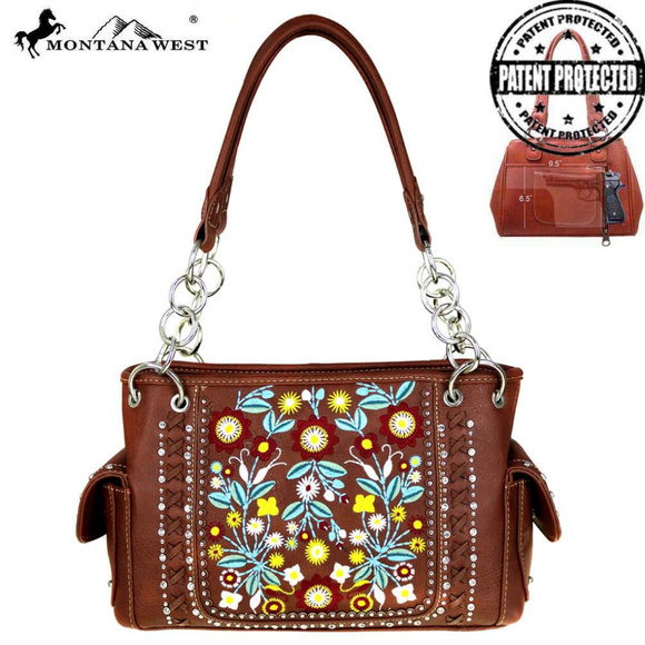 Montana West Handbags - Montana West Floral Concealed Carry Satchel Brown